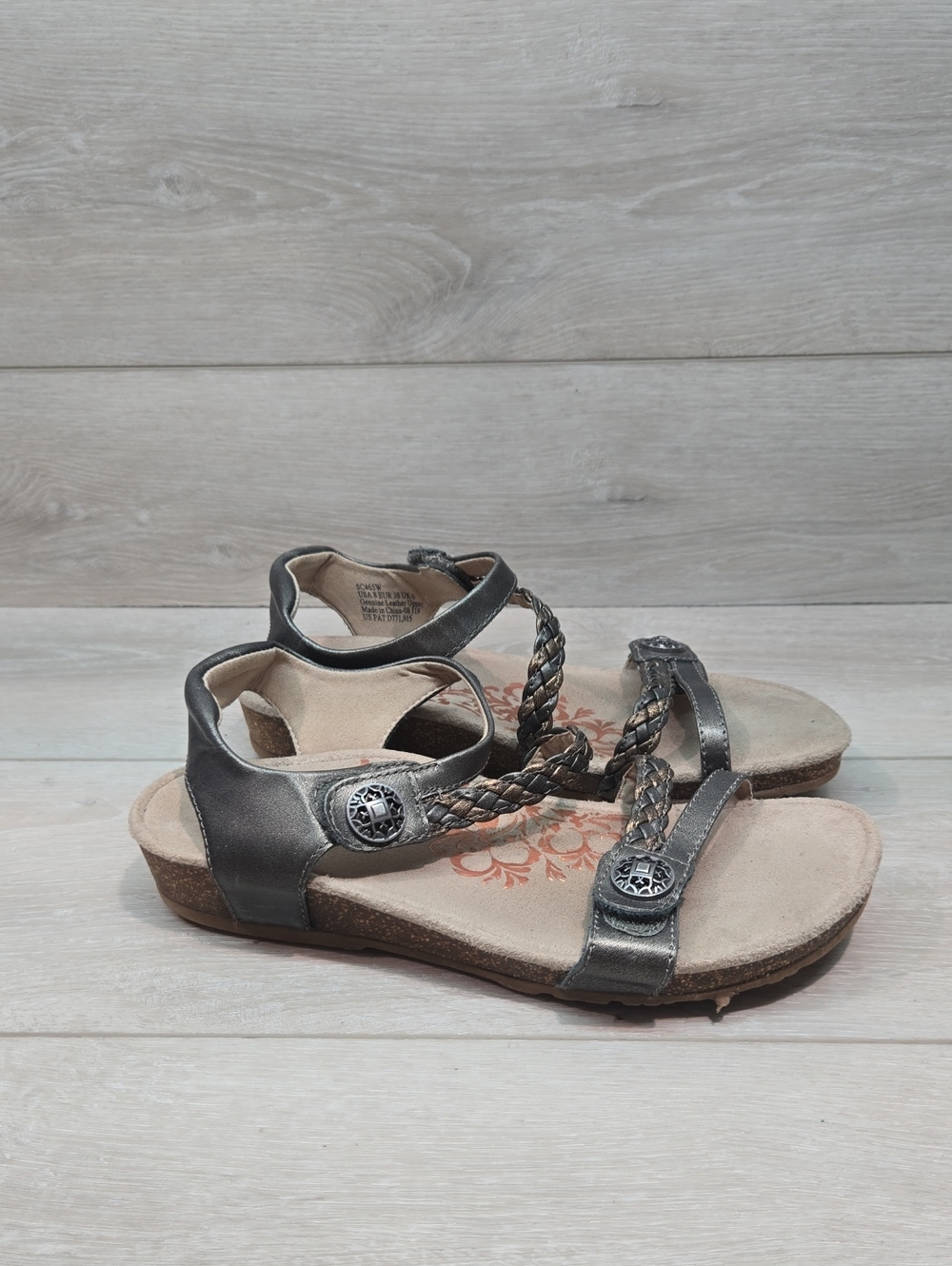 Aetrex Women Leather Hook&loop Wedge Sandals Shoes Sz 8